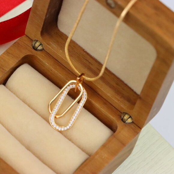 "Rose Gold Dual Link Pendant with Sparkling Crystal Detailing, XPPT1512 - Picture 5 of 11